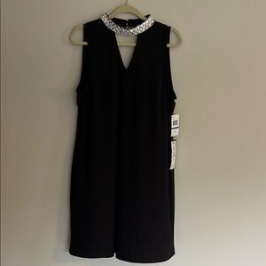 MSK Black Sleeveless V-Neck Sheath Dress with Embellished Neck